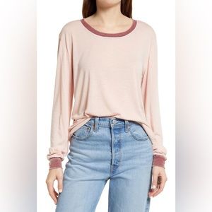 TREASURE & BOND Nordstrom Ringer T Shirt Long Sleeve Pink Smoke Red NWT